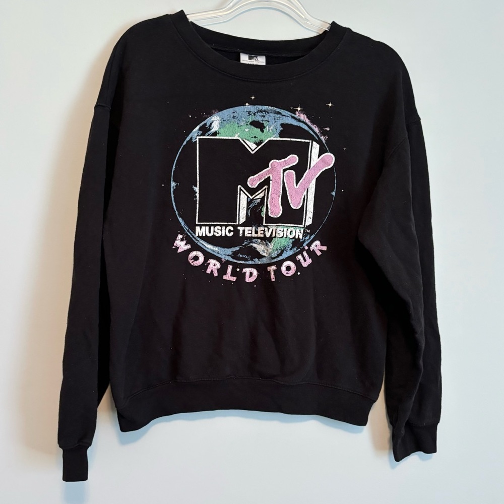 MTV Music Television WORLD TOUR Pullover Sweatshirt Size M 7-9 Black